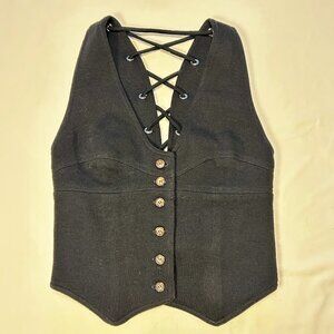 BLACK WOOL CORSET VEST TOP, X-SMALL (BIN C)